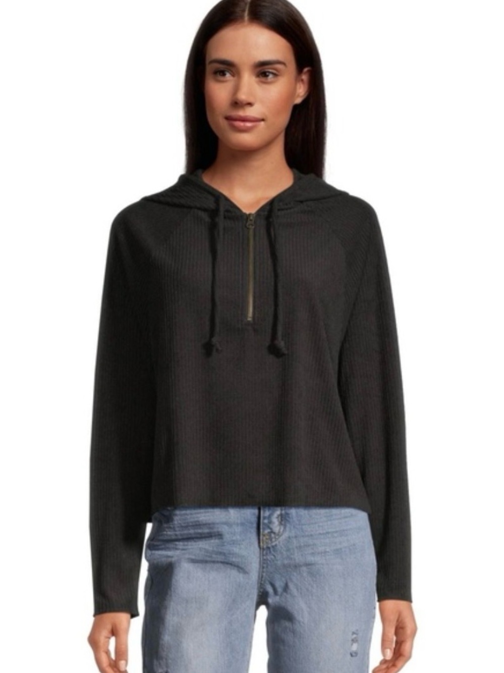 O'Neill Tan Ribbed Half-Zip Hooded Pullover
